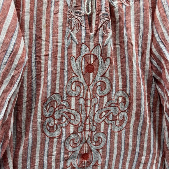 Anthropologie Akemi Kin Shirt Womens Large Red White Striped Embroidered Boho - Picture 5 of 12